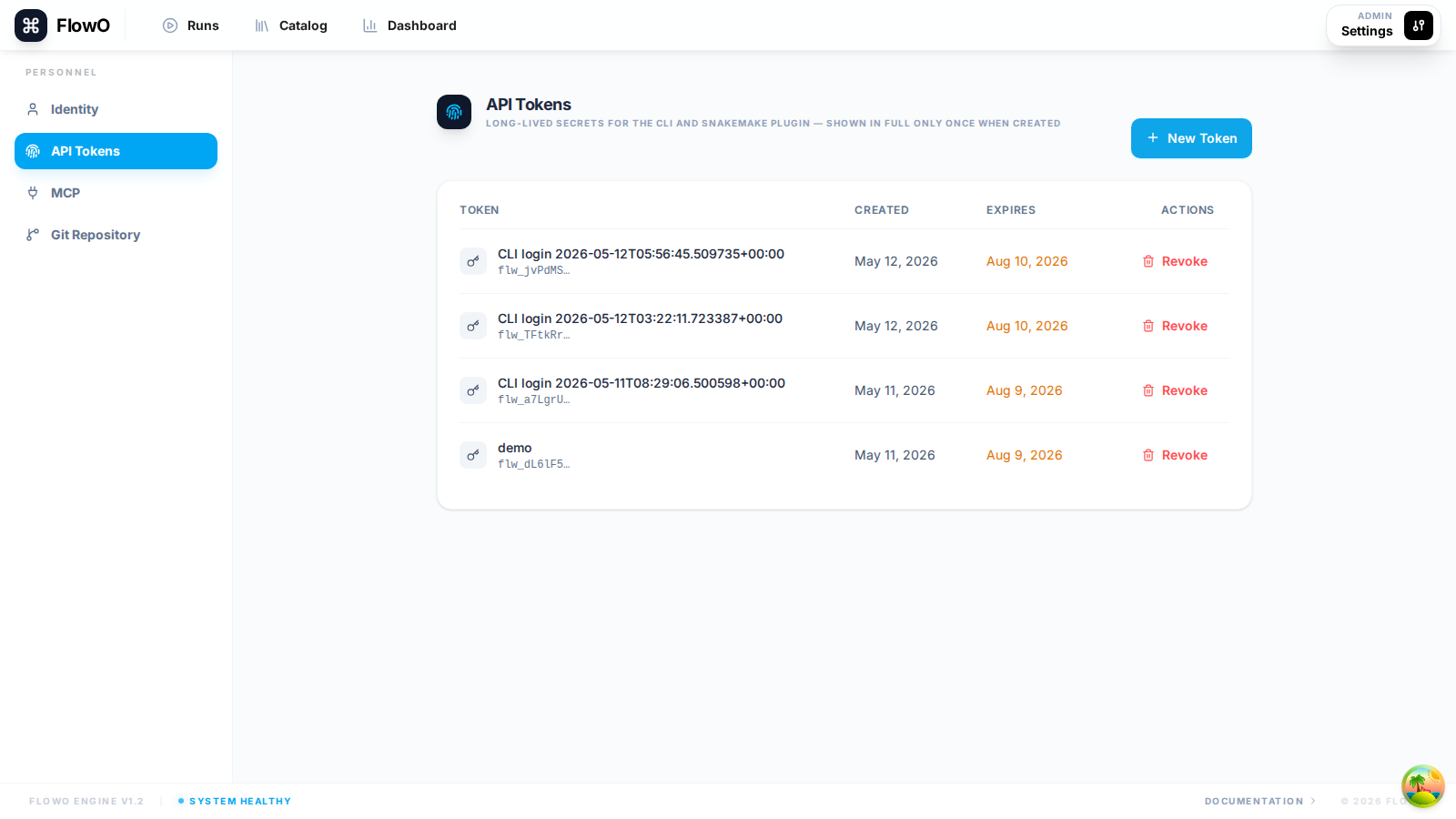 API Tokens settings page for creating a long-lived token